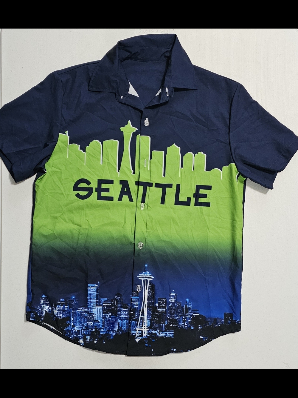 Seattle Gradient Skyline Short-Sleeve Shirt - Green/Navy